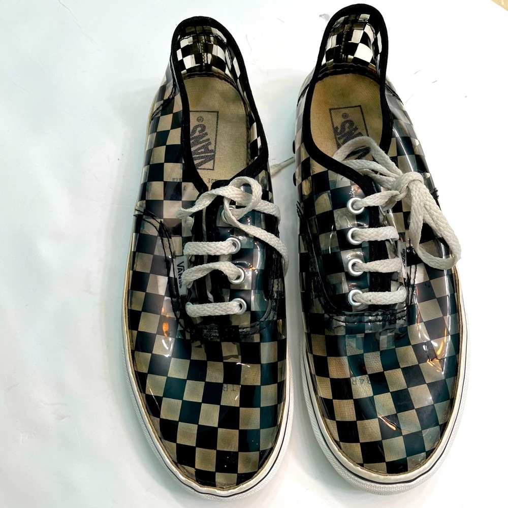 VANS Clear Black Checkered Lace Up Low Top Sneakers Youth Size 3